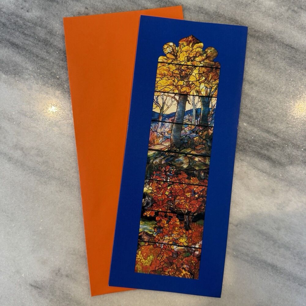 Set Of 10 Vtg Notecards Metro Museum Of Art Blue Stained Glass Autumn Landscape